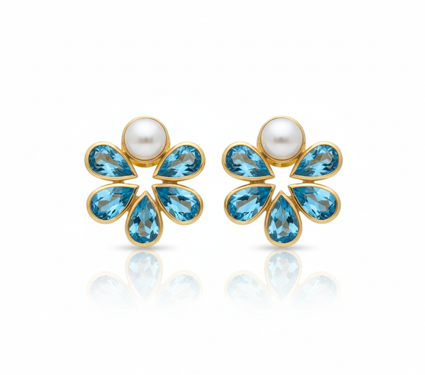 Daisy | Swiss Blue Topaz And Cultured Pearl | Earrings