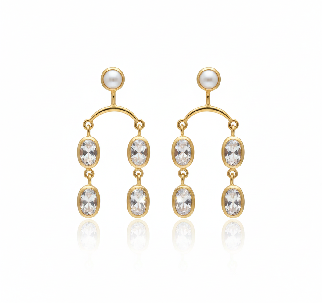 Iris | Cultured Pearl And Natural White Topaz | Earrings