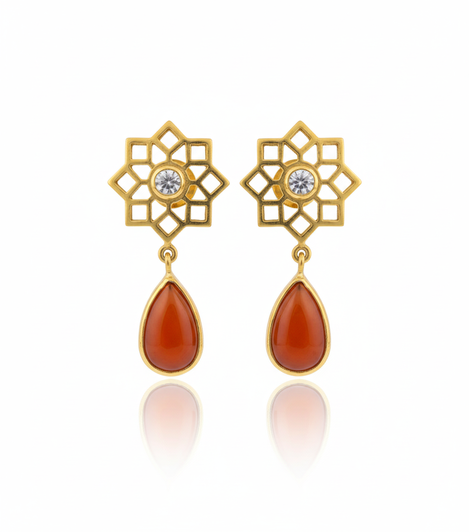 Nelia | White Topaz And Carnelian | Earrings