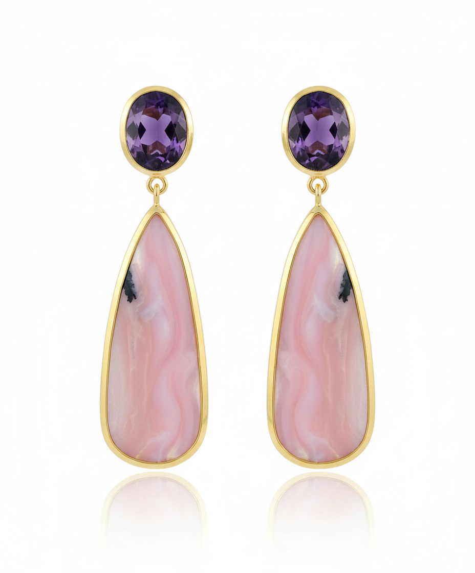 One Off | Amethyst And Pink Opal | Earrings