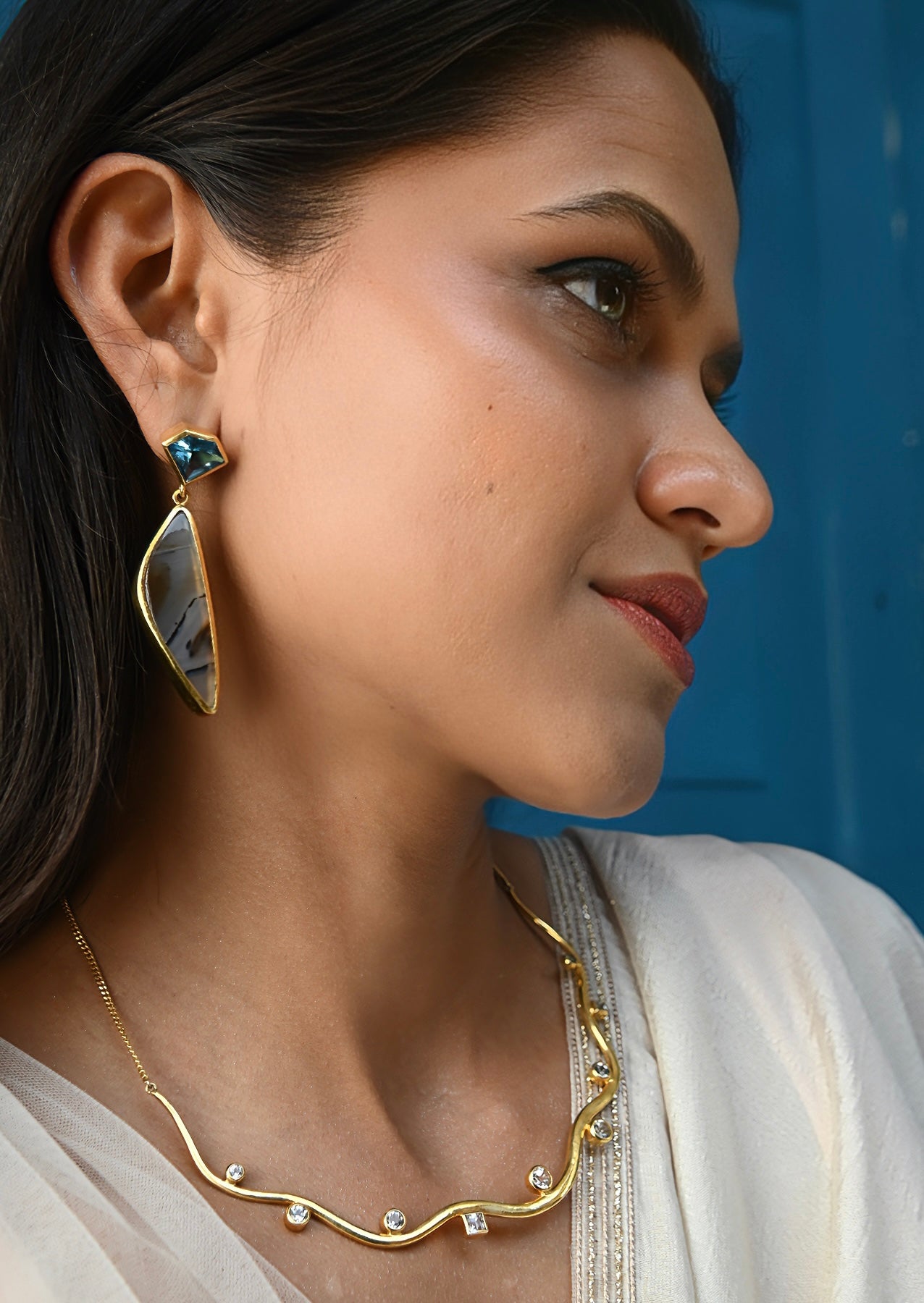 One Off | Swiss Blue Topaz And Montana Agate | Earrings