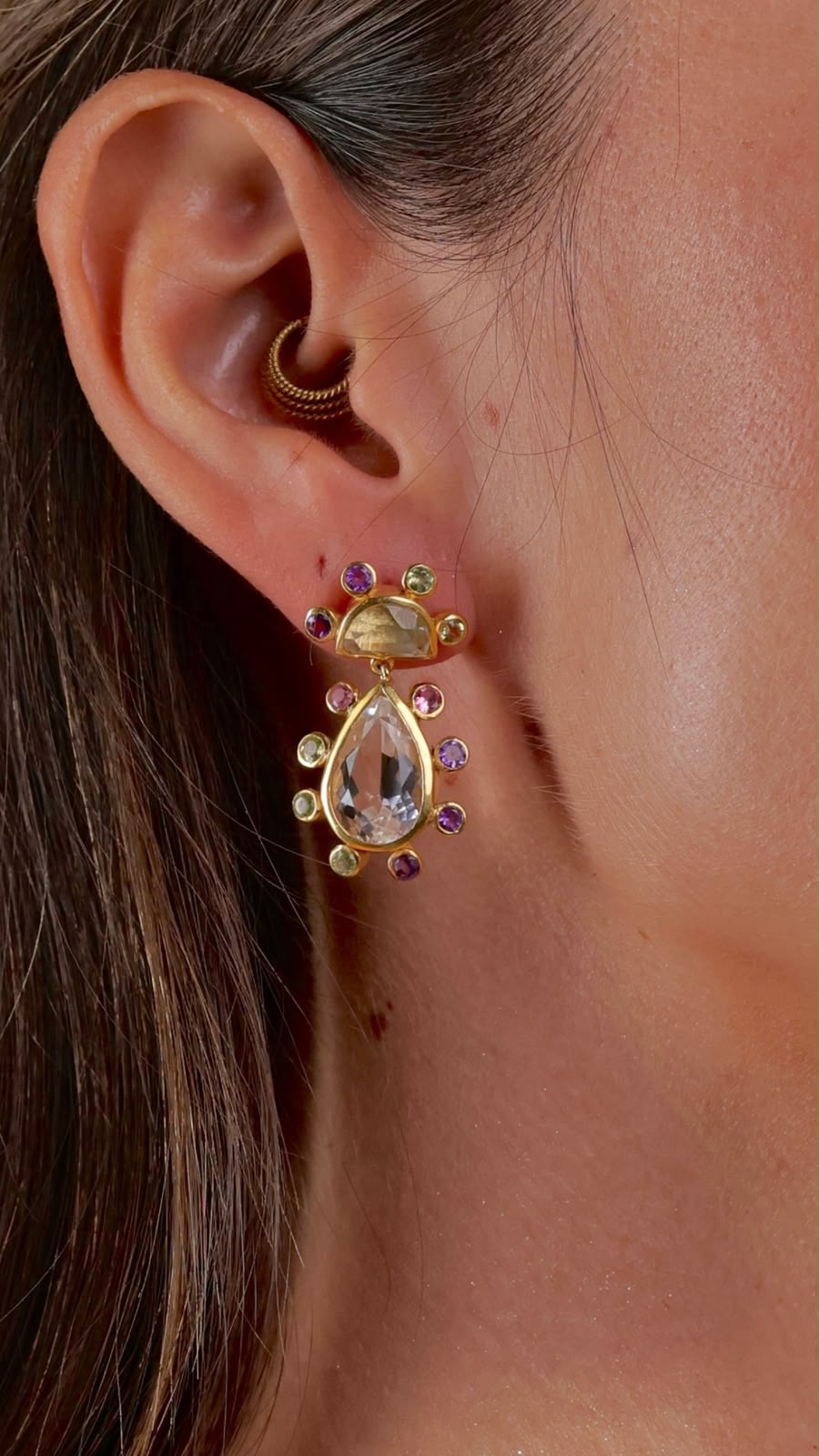 Juliette | White Topaz, Peridot, Amethyst And Pink Tourmaline | Earrings