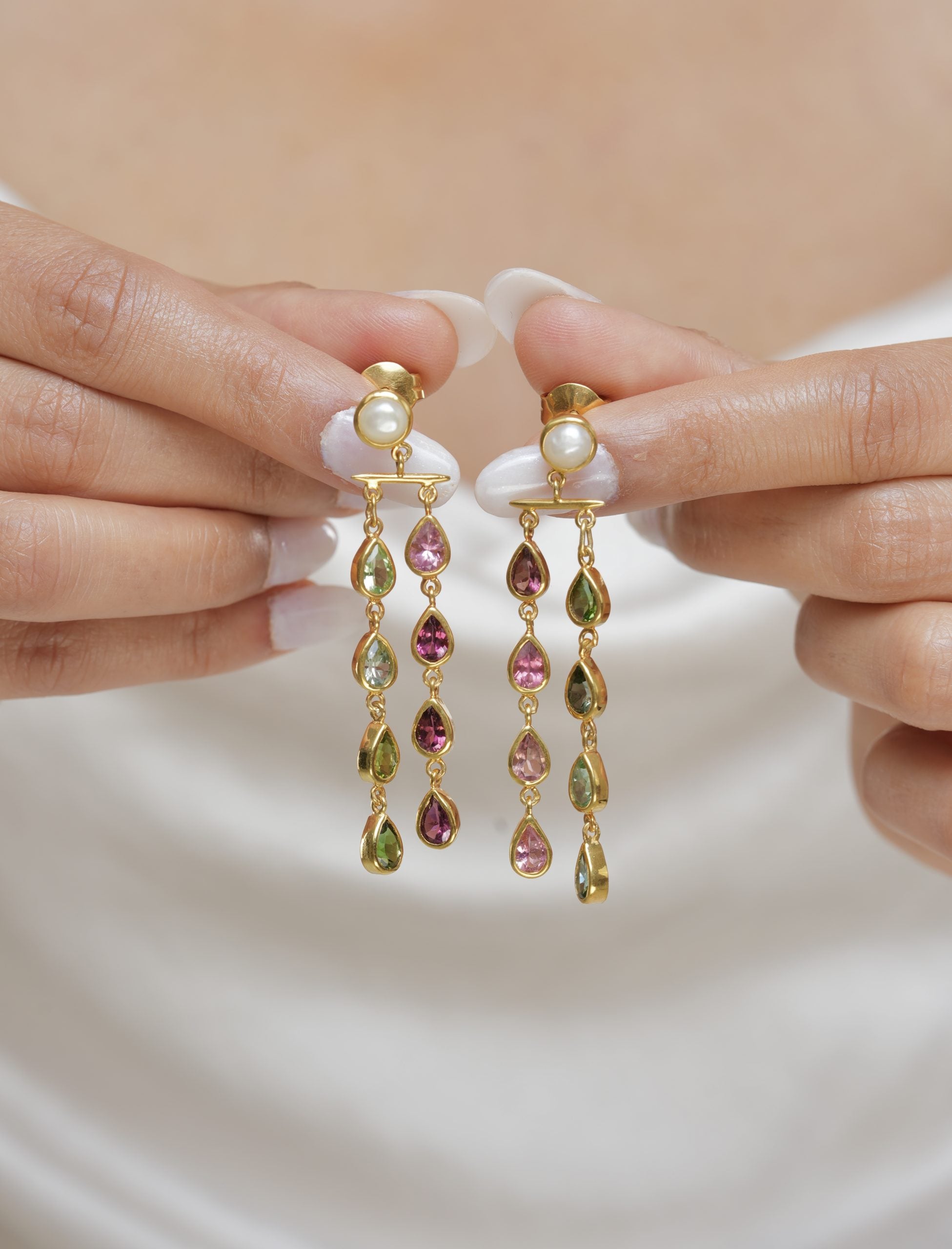Emaline | Cultured Pearl And Tourmaline | Earring