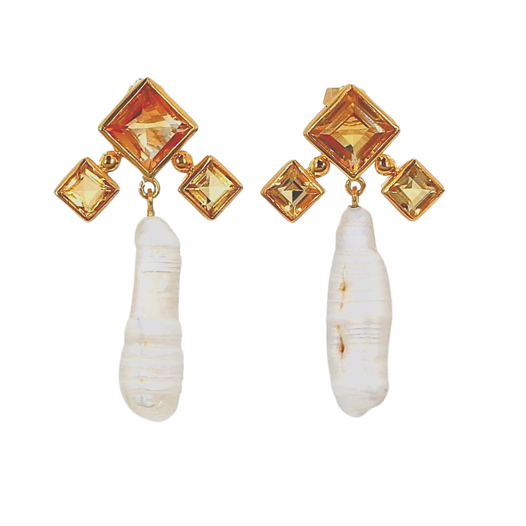 One off | Citrine And Pearl | Earring