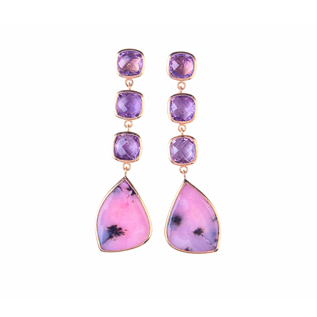 One Off | Amethyst And Pink Opal | Earrings