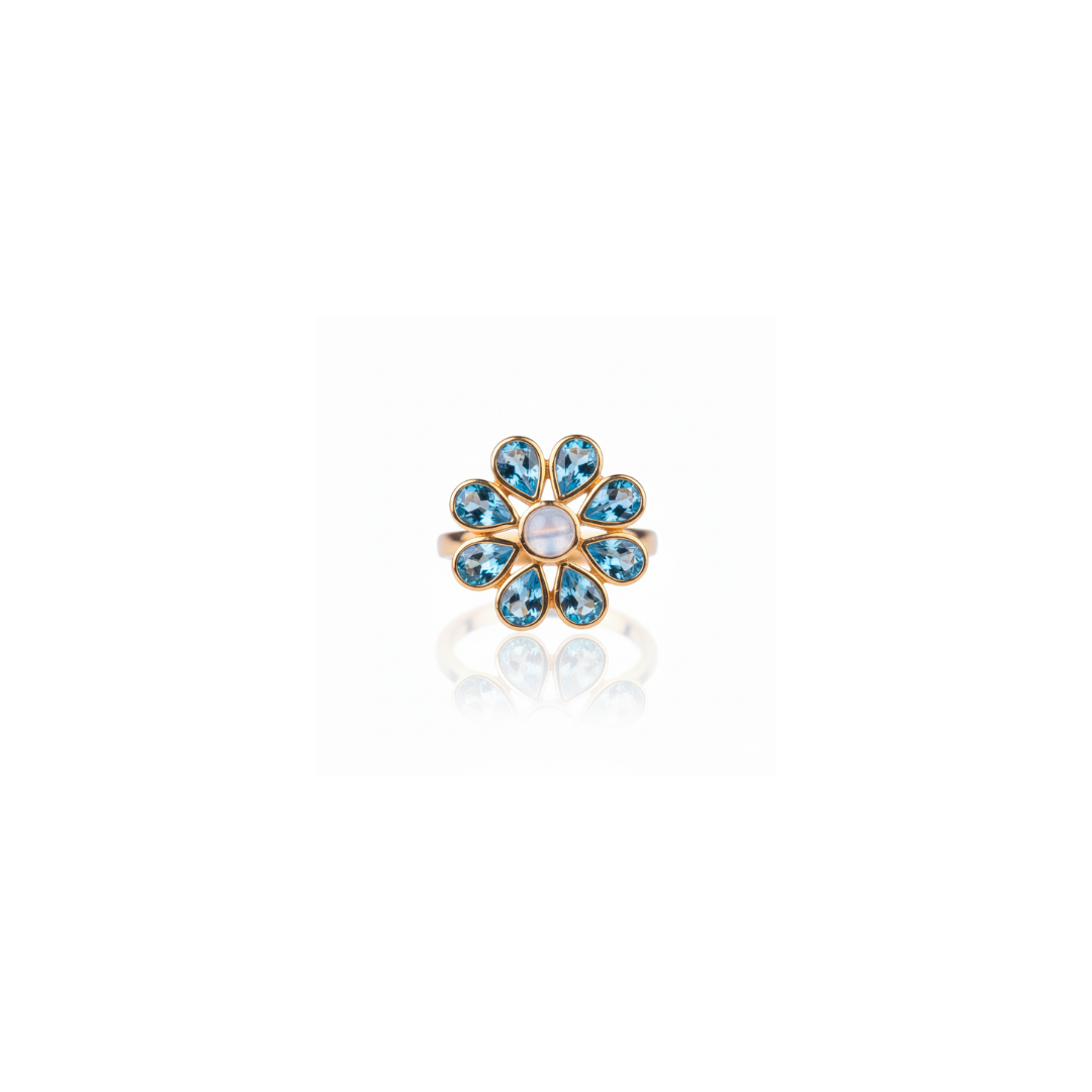 Blossom | Swiss Blue Topaz And Rainbow Moonstone | Ring