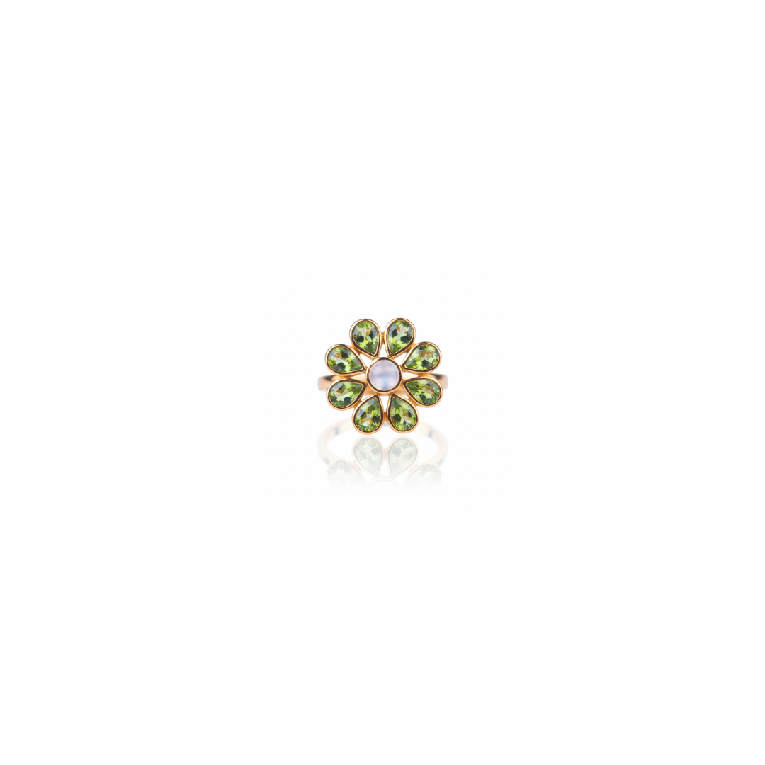 Blossom | Rainbow Moonstone And Peridot | Ring