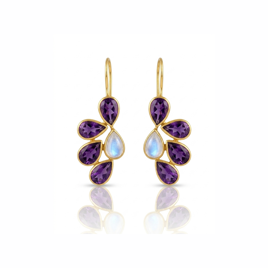 Peacock | Amethyst & Rainbow Moonstone | Earring