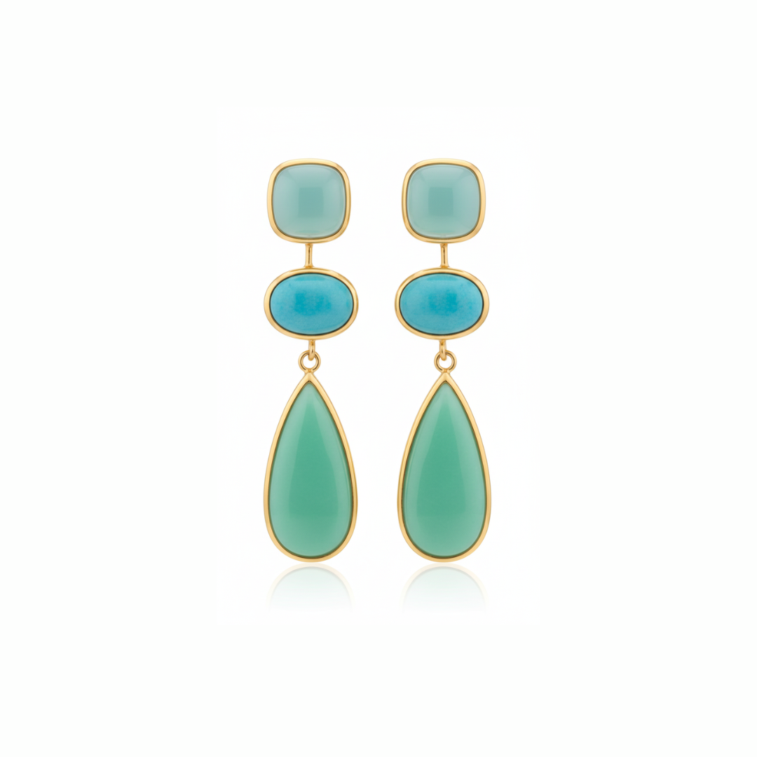 One Off | Blue Chalcedony, Amazonite And Chrysoprase Earrings