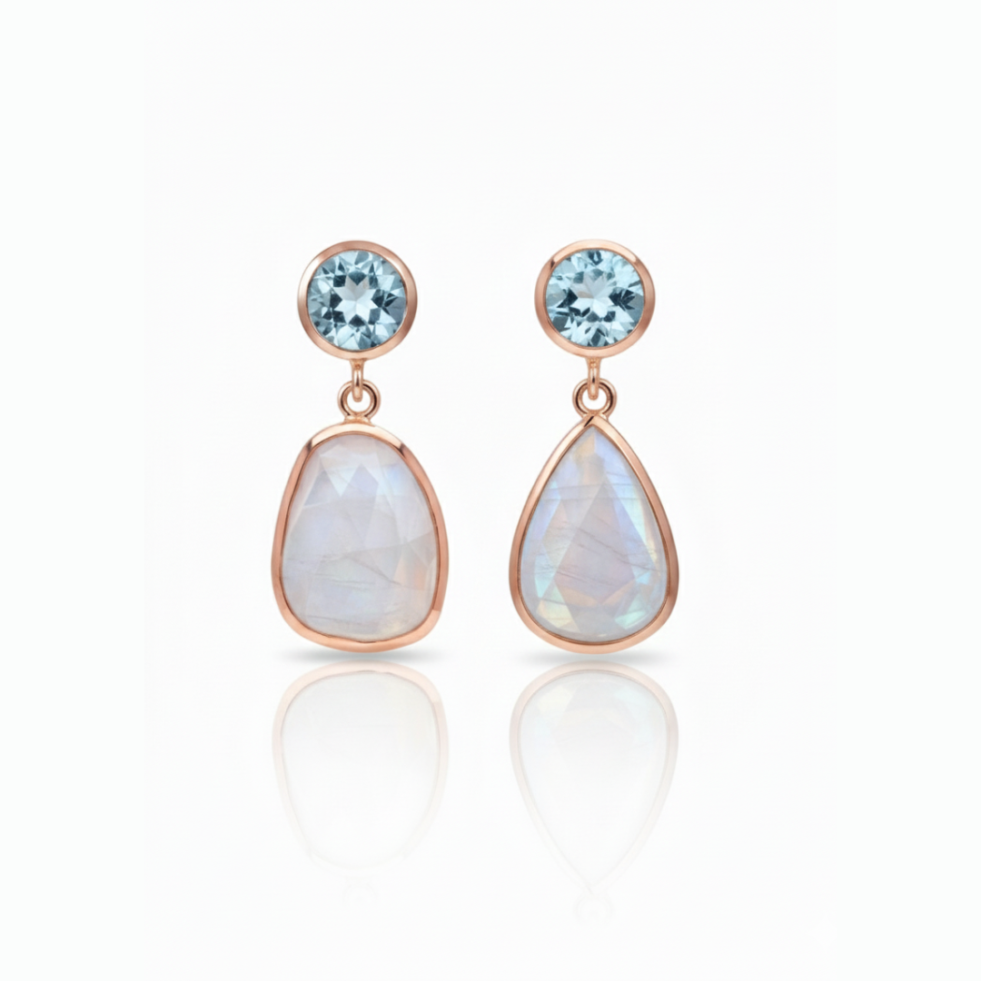 One Off | Sky Blue Topaz And Rainbow Moonstone | Earrings