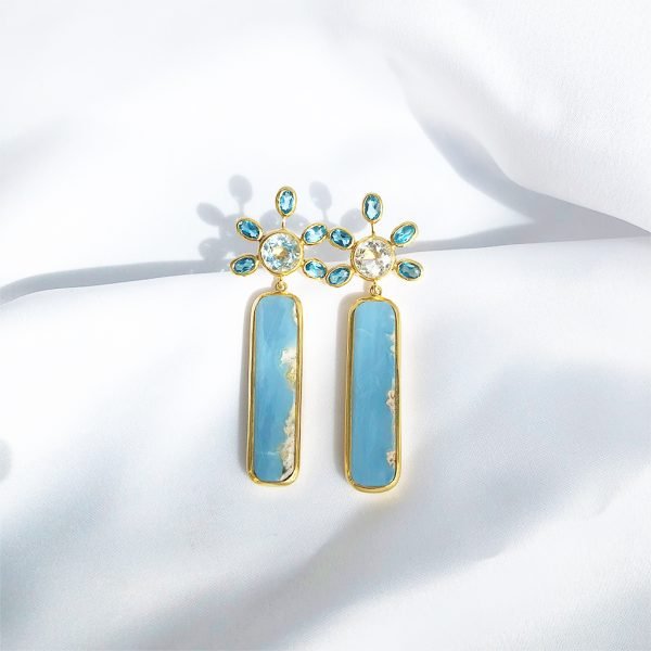 Blue Topaz, Chalcedony, White Topaz | Earrings