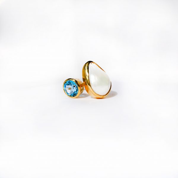 Blue Topaz & Pearl Ring