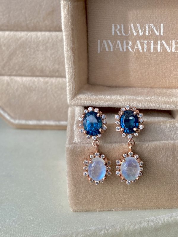 Rainbow Moonstone | London Blue Topaz | Earrings