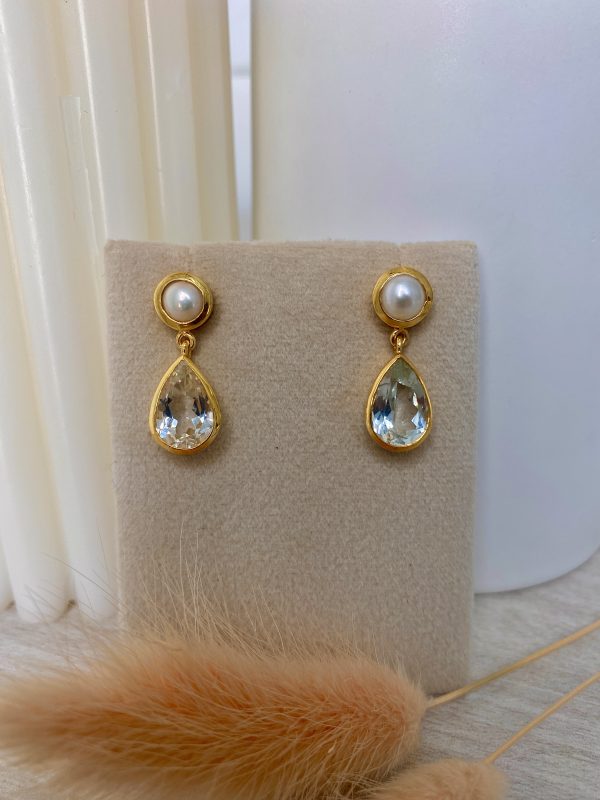 Tara | Cultured Pearl | White Topaz | Earring