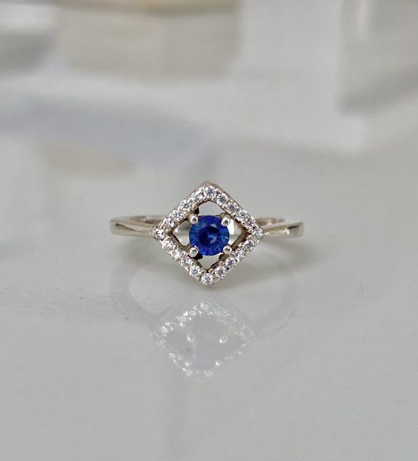 Natural Blue Sapphire & Zircon Ring