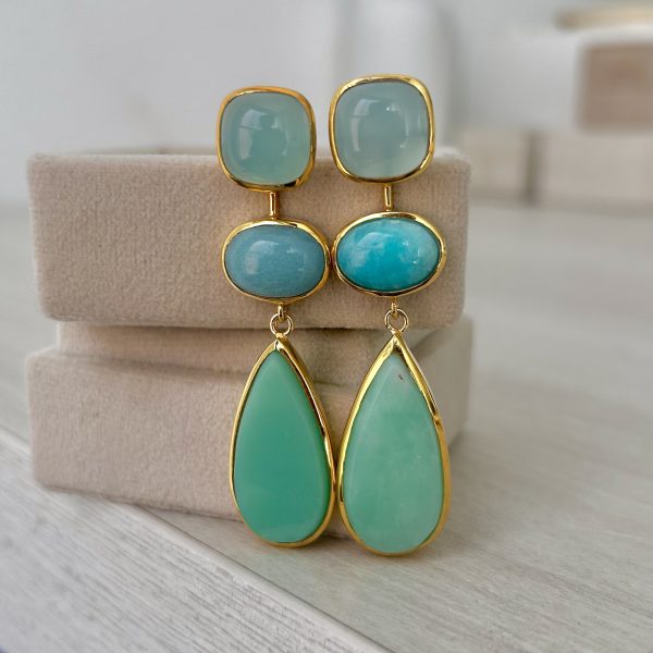 One Off | Blue Chalcedony, Amazonite & Chrysoprase Earrings