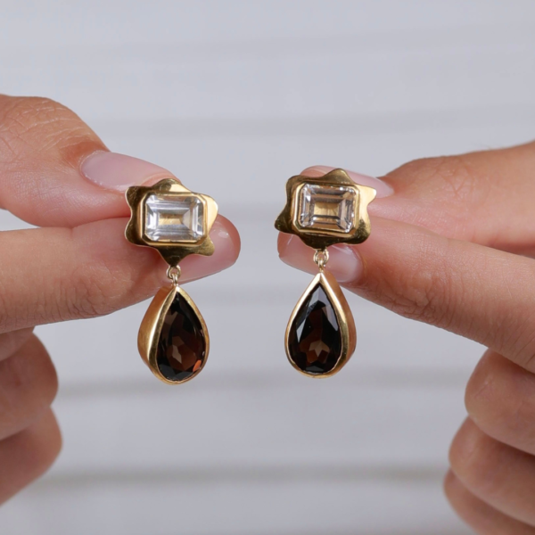 Skyler | White Topaz & Smokey Quartz | Earrings